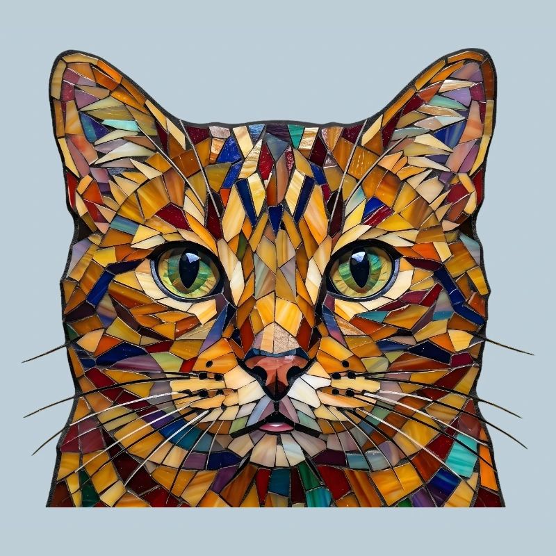Katze in buntem Mosaikmuster in Regenbogenfarben