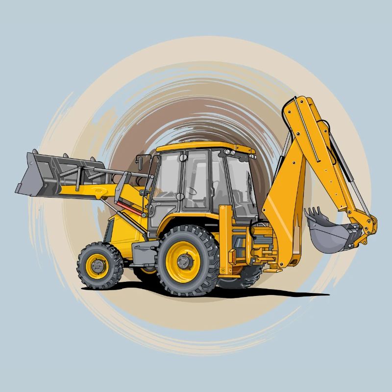 Tractor with loader bucket and excavator attachment