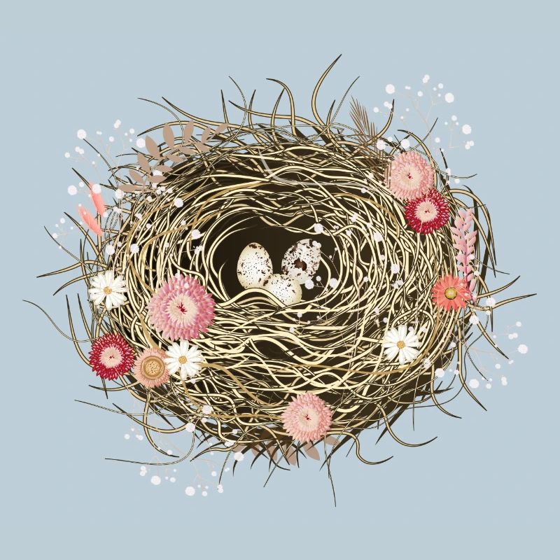 Vogelnest oder Osternest mit Trockenblumen