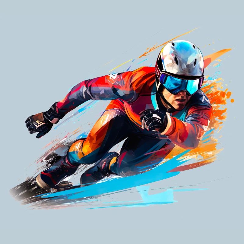 Fahrender Skirennfahrer mit Farbexplosion