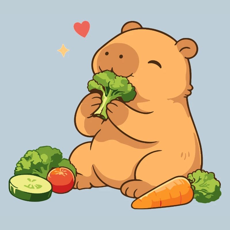 Capybara loves vegetables – relaxed & cute