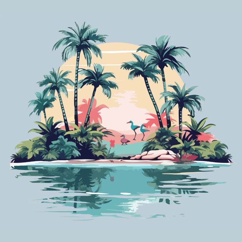 Tropical island at sunset
