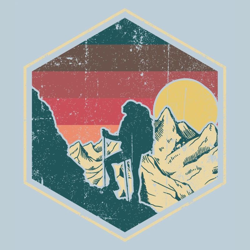 Badge hexagonal d’escalade du sommet du coucher de soleil