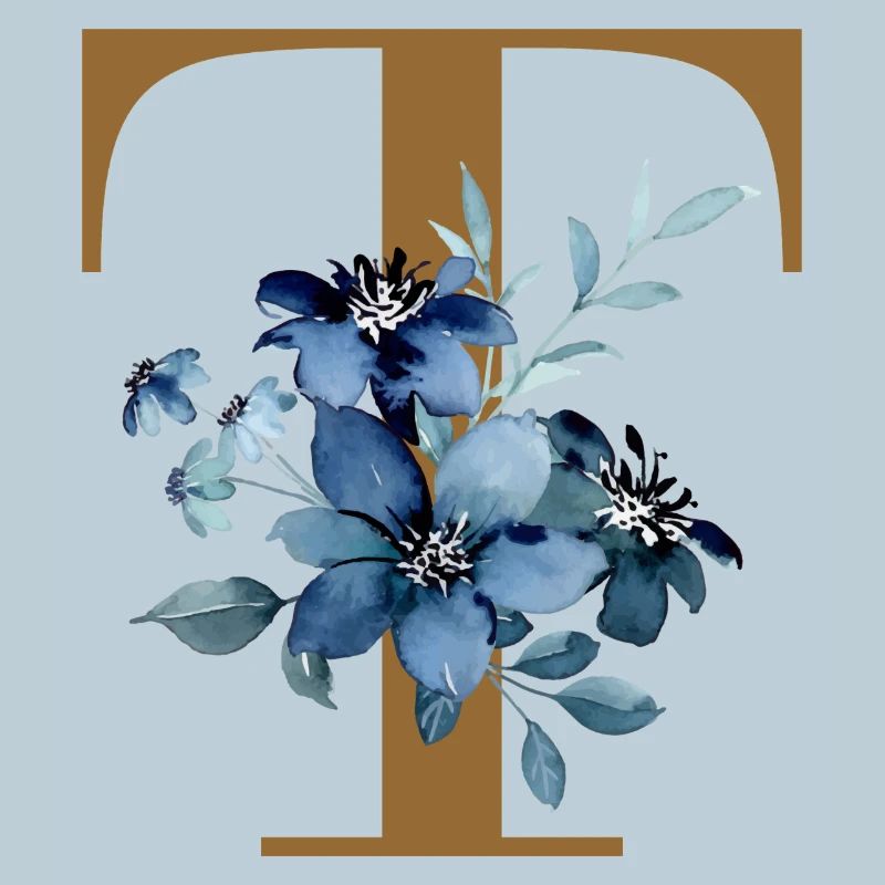 Blue Flower Monogram T