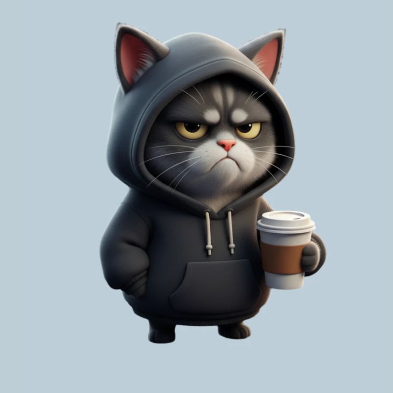 Mürrische Katze mit Coffee Cup