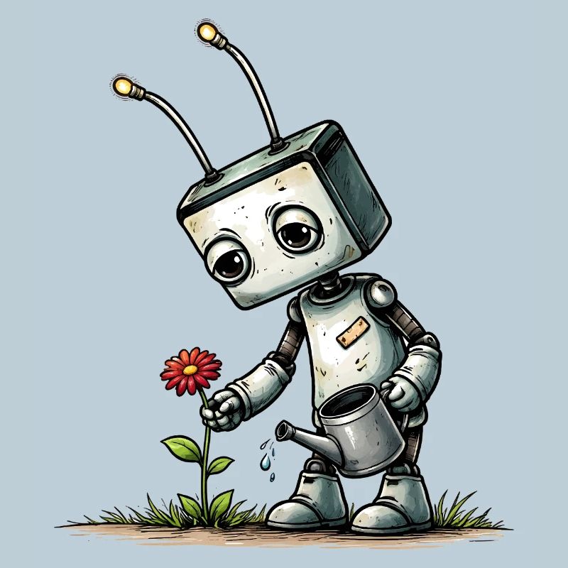 Robot arrosant une fleur