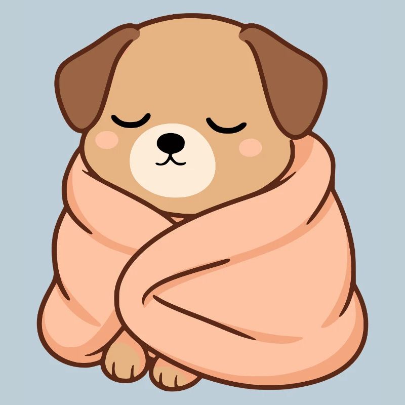 Sleeping dog in cuddly blanket