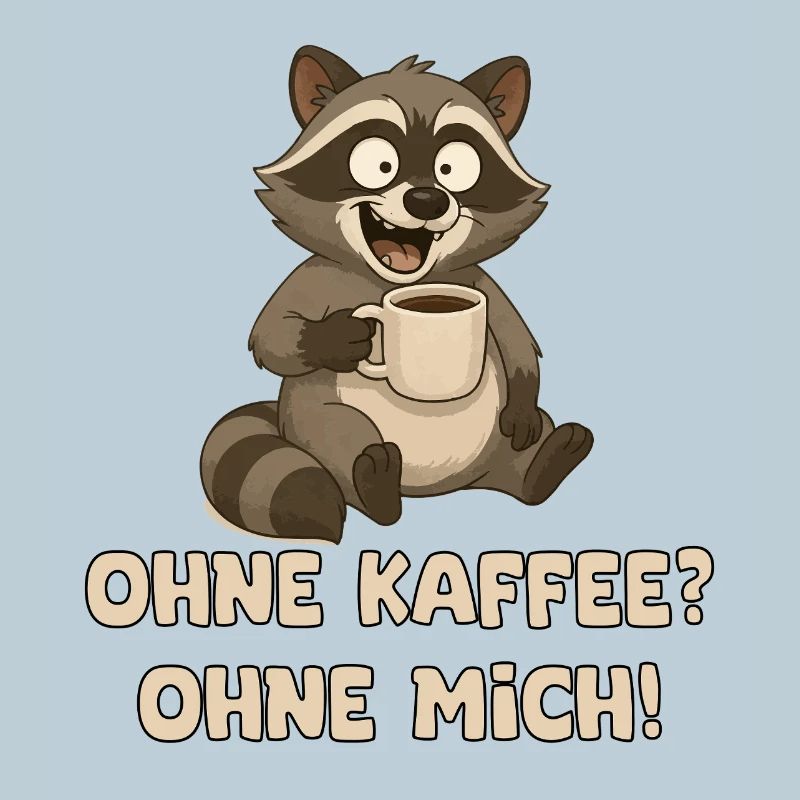 Waschbär mit Kaffeetasse Spruch