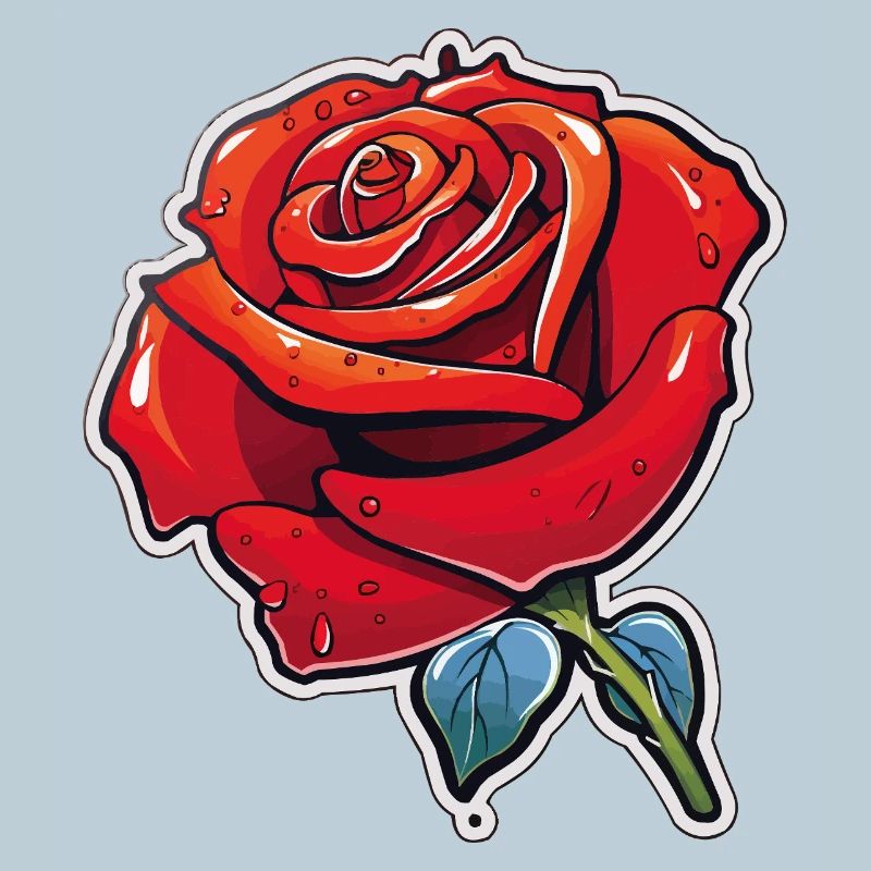 Rose Red Cartoon Rose Dew