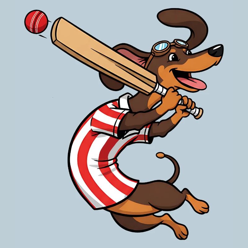 Funny dachshund playing cricket