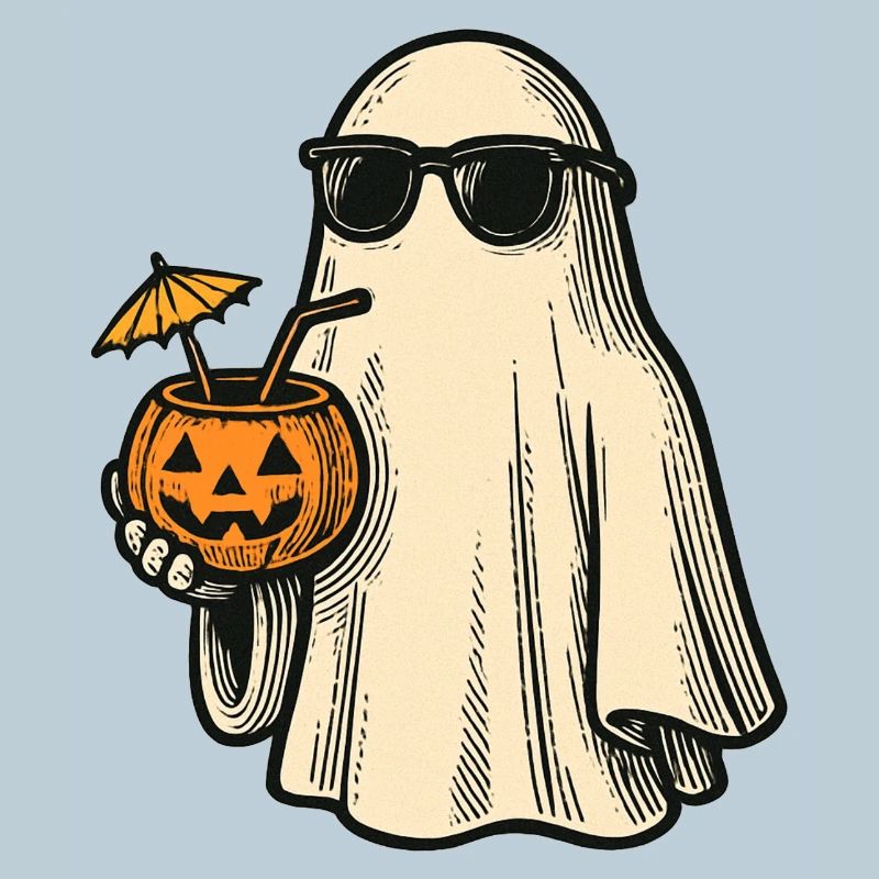 Cool Halloween Ghost with Cocktail