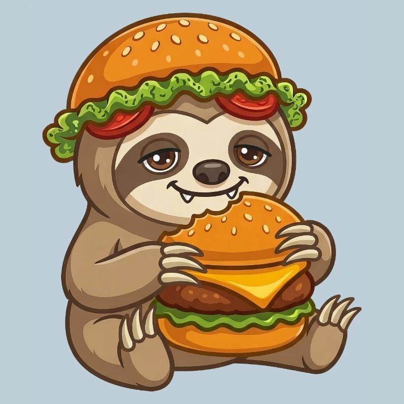 Sloth with Burger Cartoon