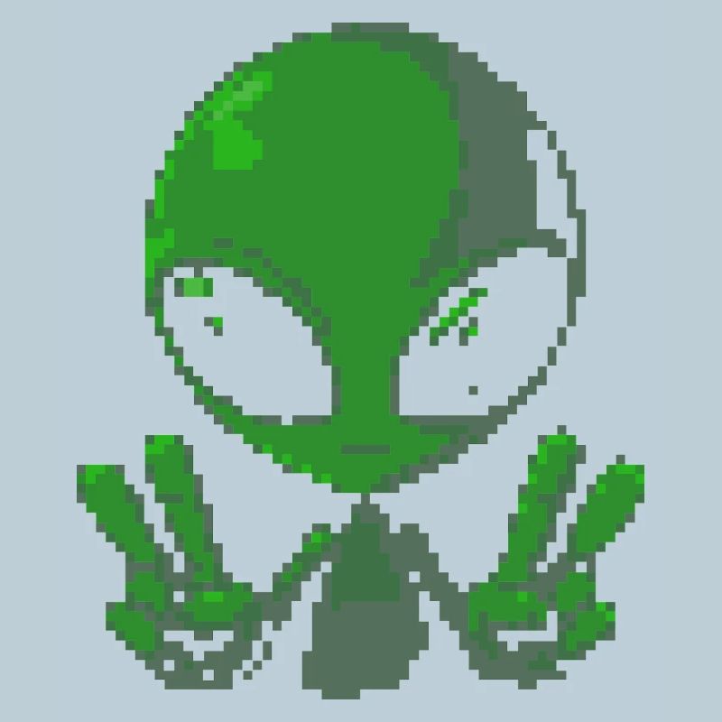 Pixel Green Alien Peace Sign