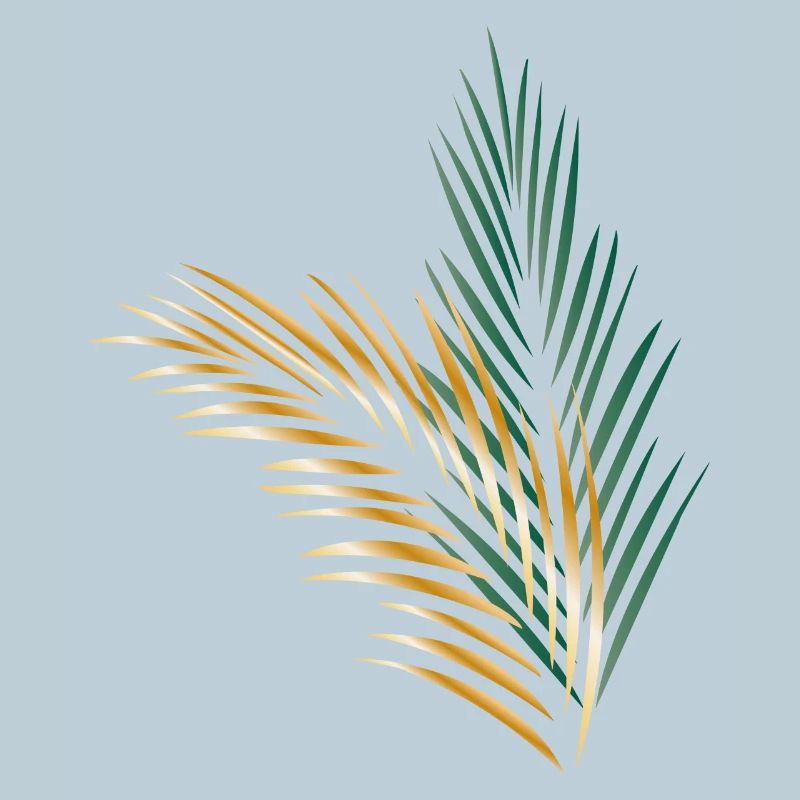 a green and a golden palm leaf