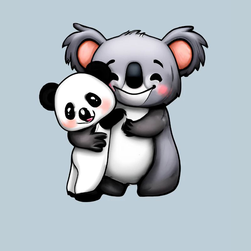 cute koala bear and panda bear squeeze and