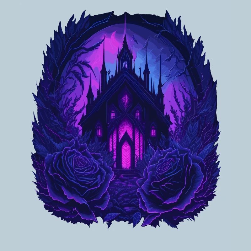 neon gothic gothic castle with roses