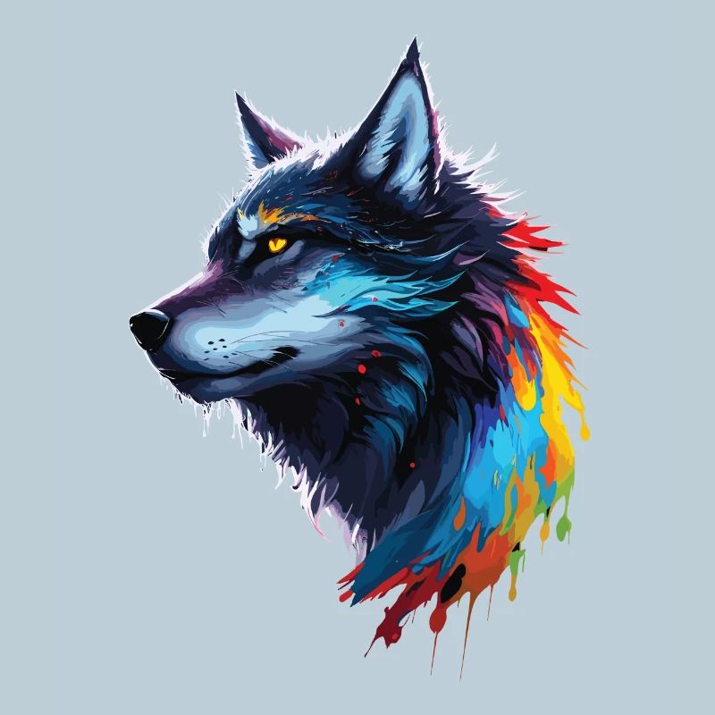 Loup aquarelle arcenciel éclaboussé