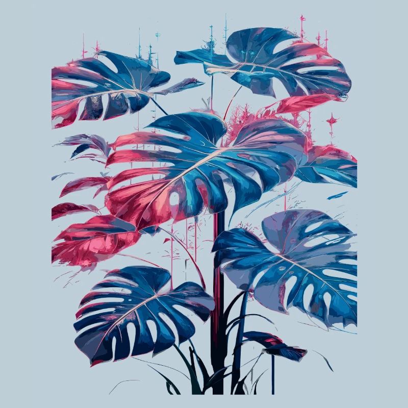 Retro Monstera Plant Neon Synthwave