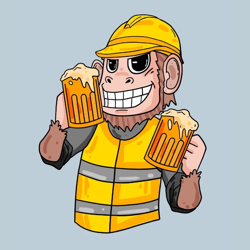 Singe ouvrier du bâtiment avec de la bière