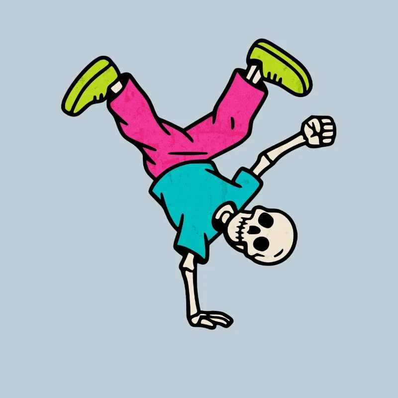 Neon Breakdancing Skeleton Retro Hip-Hop