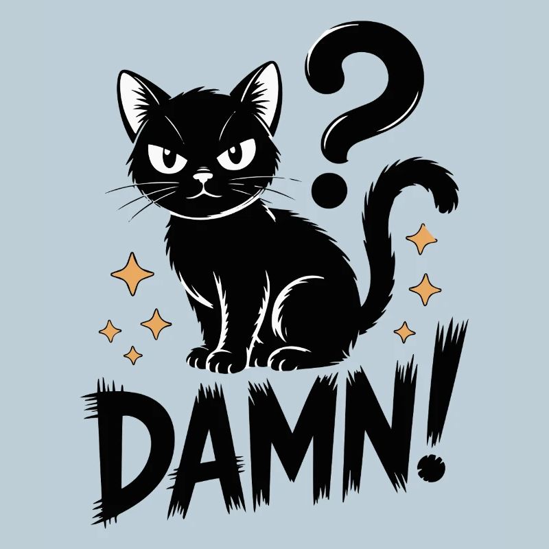 Mystical Black Cat with Question Mark