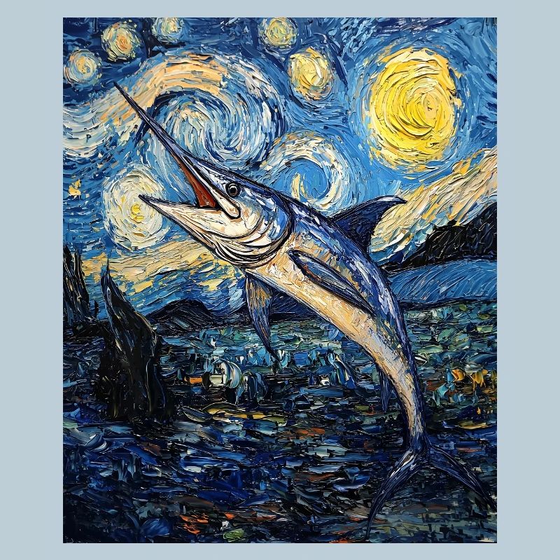 Blue Marlin Fish Van Gogh Style Starry