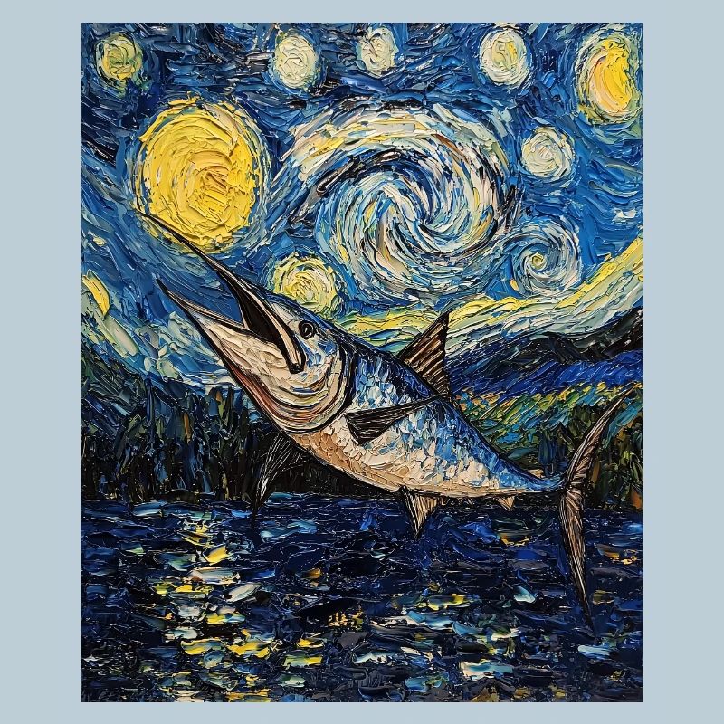 Blue Marlin Fish Van Gogh Style Starry