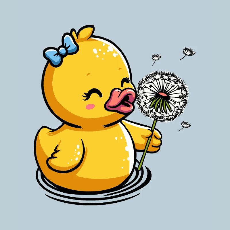 Chick with dandelion and bow