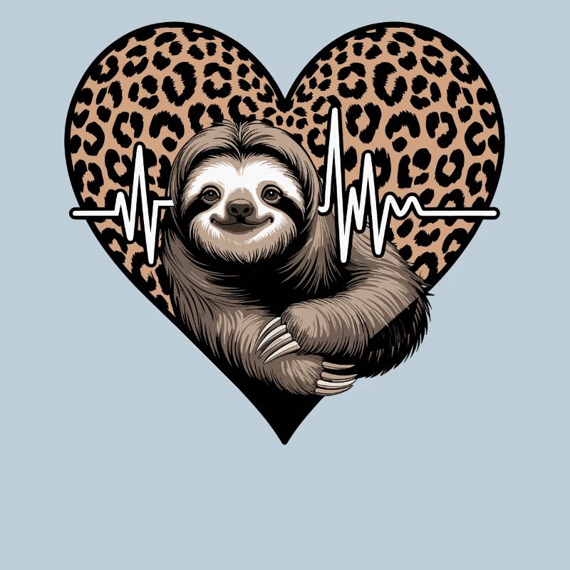 Casual Sloth Heart Leopard Pattern