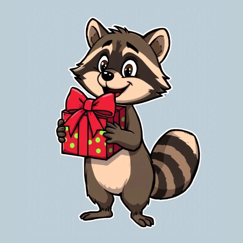 Waschbär mit Geschenkpaket