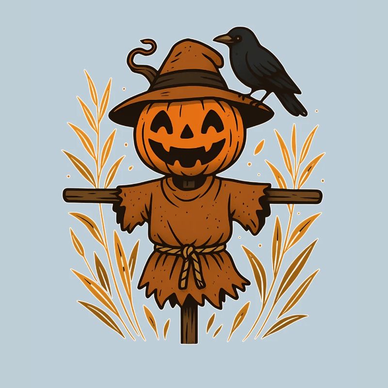 Pumpkin Ghost Scheuch with Raven