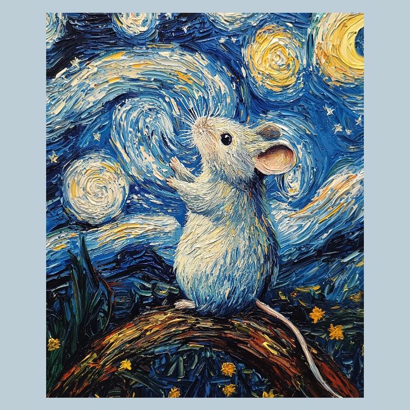Mouse Eats Cheese Van Gogh Style Starry Night