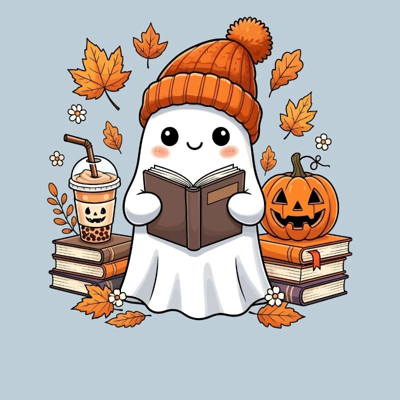 Autumn harvest ghost with pumpkin
