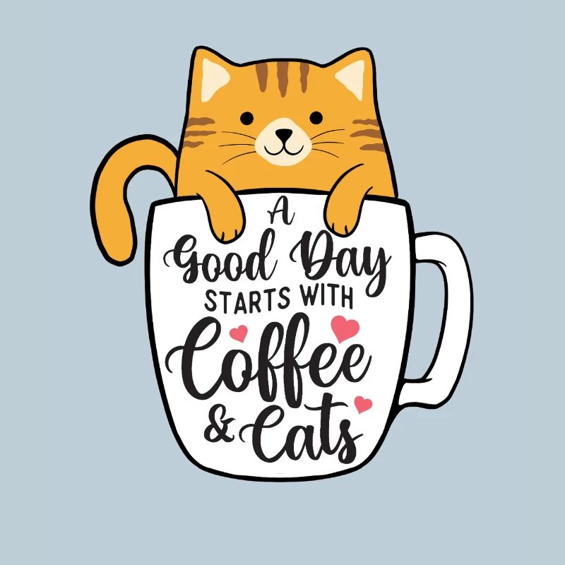 Guter Tag beginnt mit Kaffee und Katzen