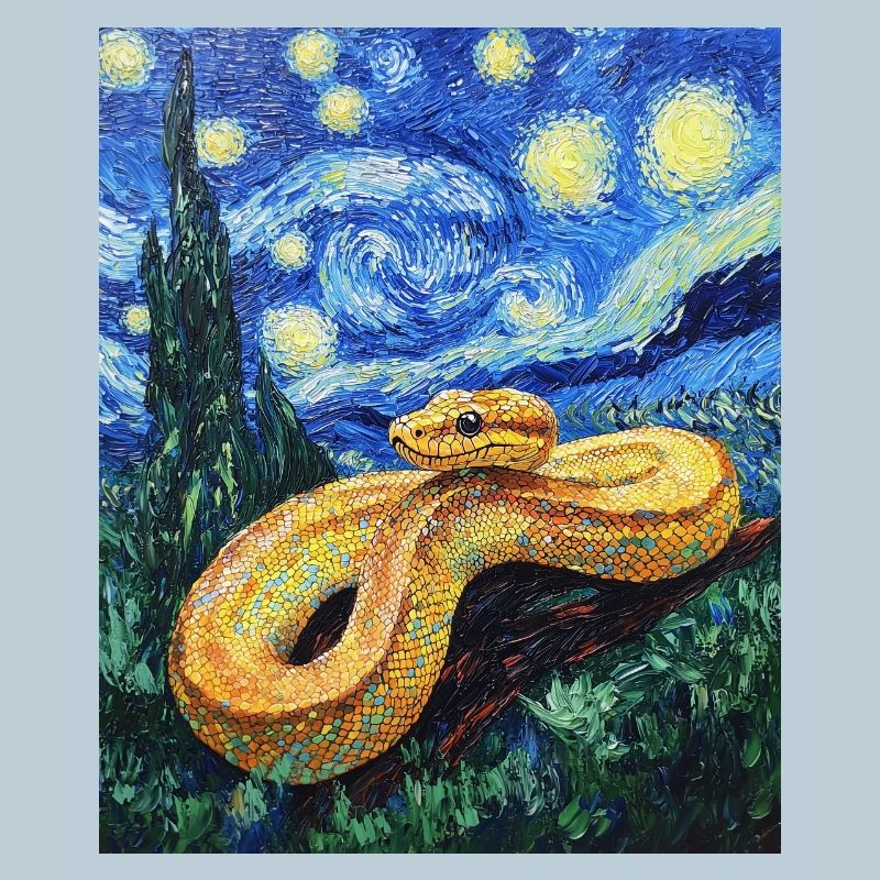 Serpent Python Style Van Gogh Nuit étoilée