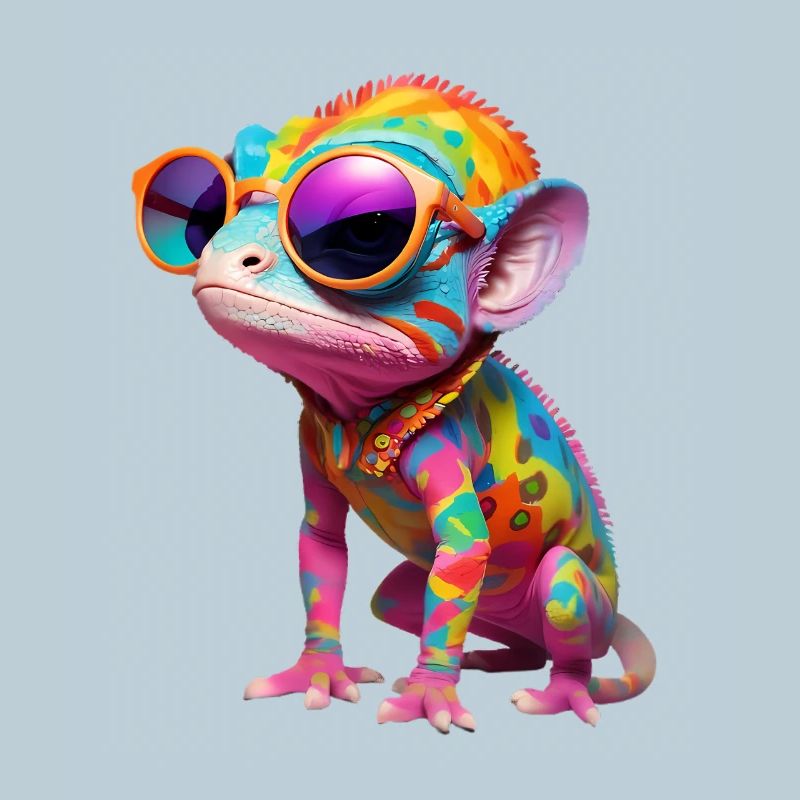 Buntes Chameleon mit Sonnenbrille