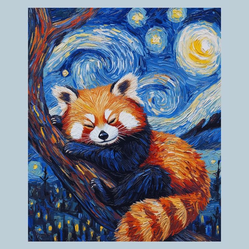 Red Panda Bear Van Gogh Style Starry Night