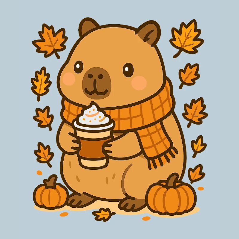 Capybara mit Pumpkin Latte – Cozy Herbstvibes
