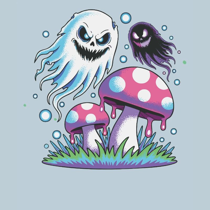Spooky Ghosts & Mushrooms – Neon Pastel Design