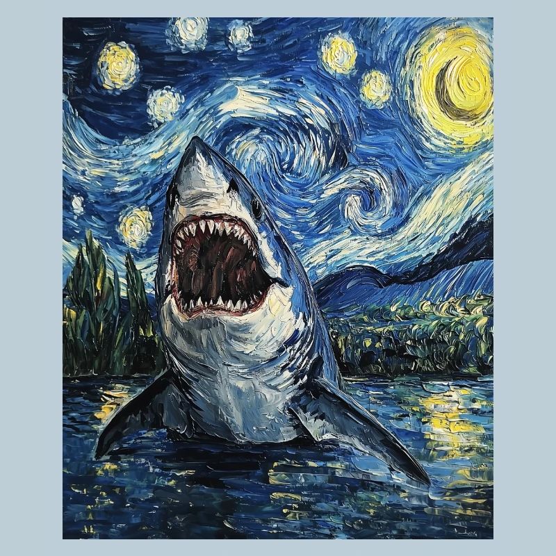 Requin Poisson Style Van Gogh Nuit étoilée