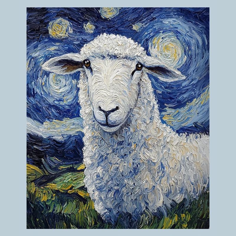 Sheep Van Gogh Style Starry Night