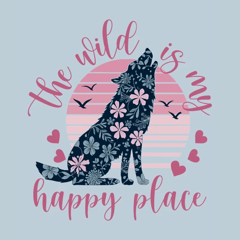 Wild wolf silhouette in flower pattern