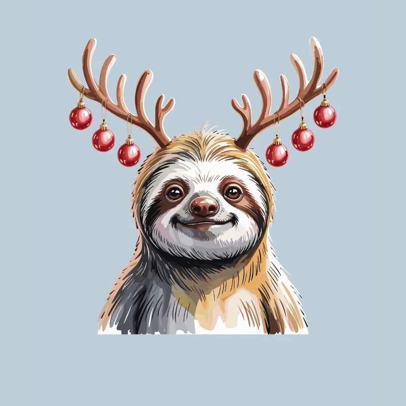 Faultier Mit Rentiergeweih Und Weihnachtskugeln