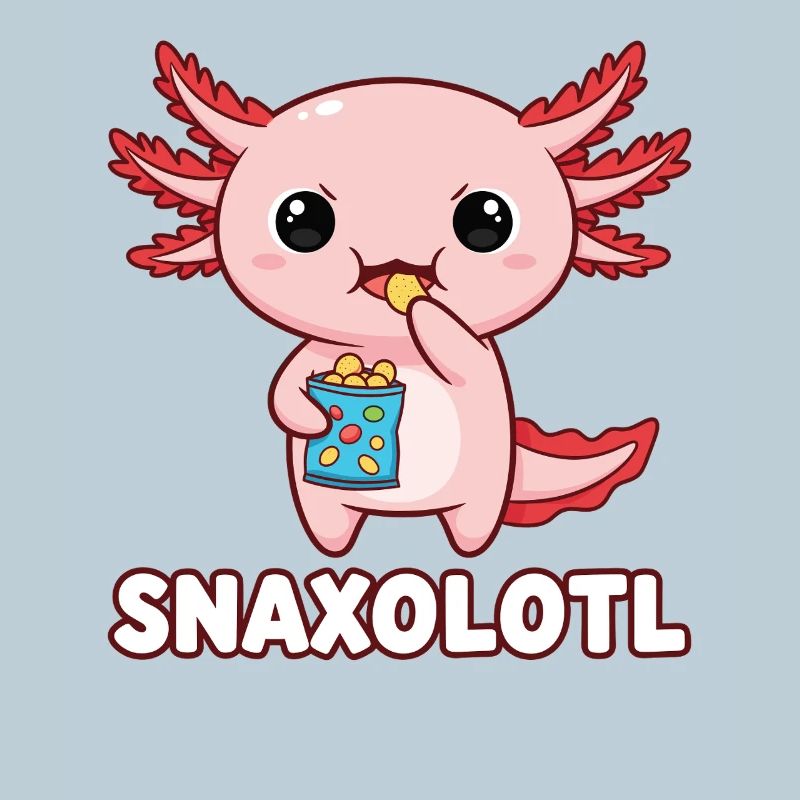 Mignon axolotl rose mangeant des chips
