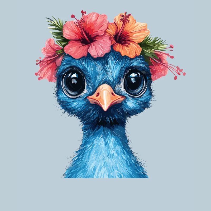 Oiseau bleu avec couronne d’hibiscus