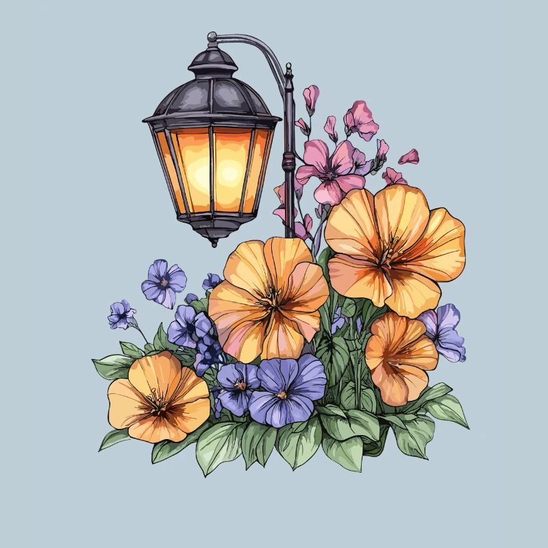 Lampe de jardin dans une mer de fleurs