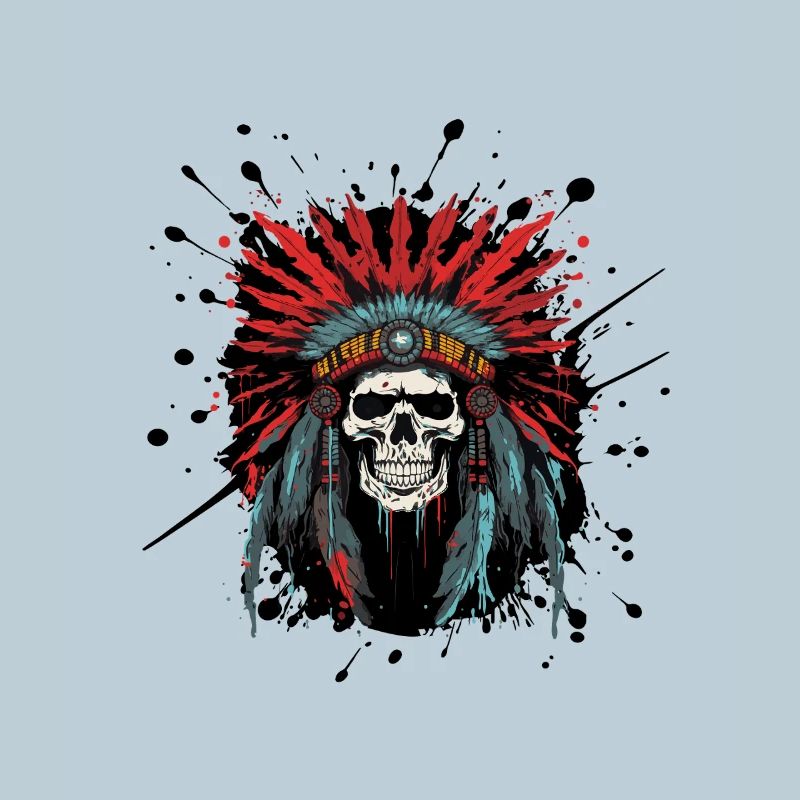 Skull with Feather Crown – Tribal Design