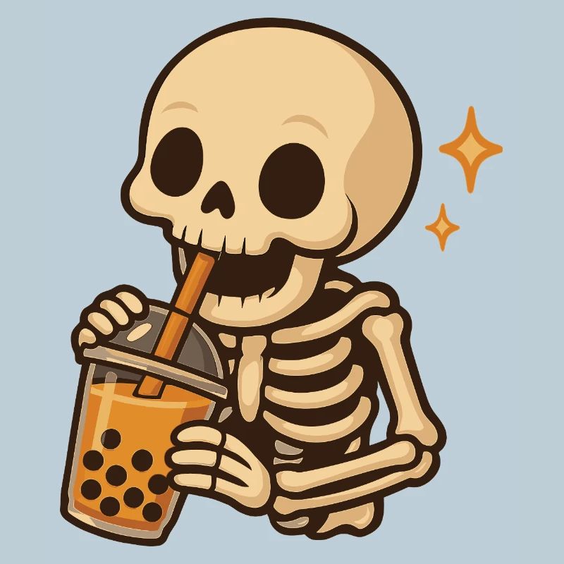 Skeleton with Bubble Tea kawaii Skeleton