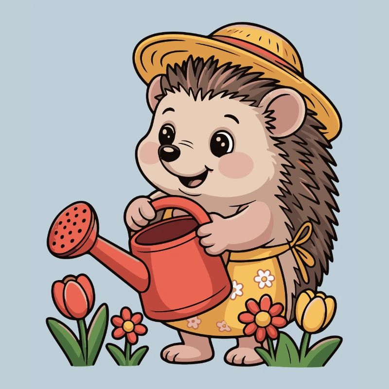Gardener hedgehog with straw hat