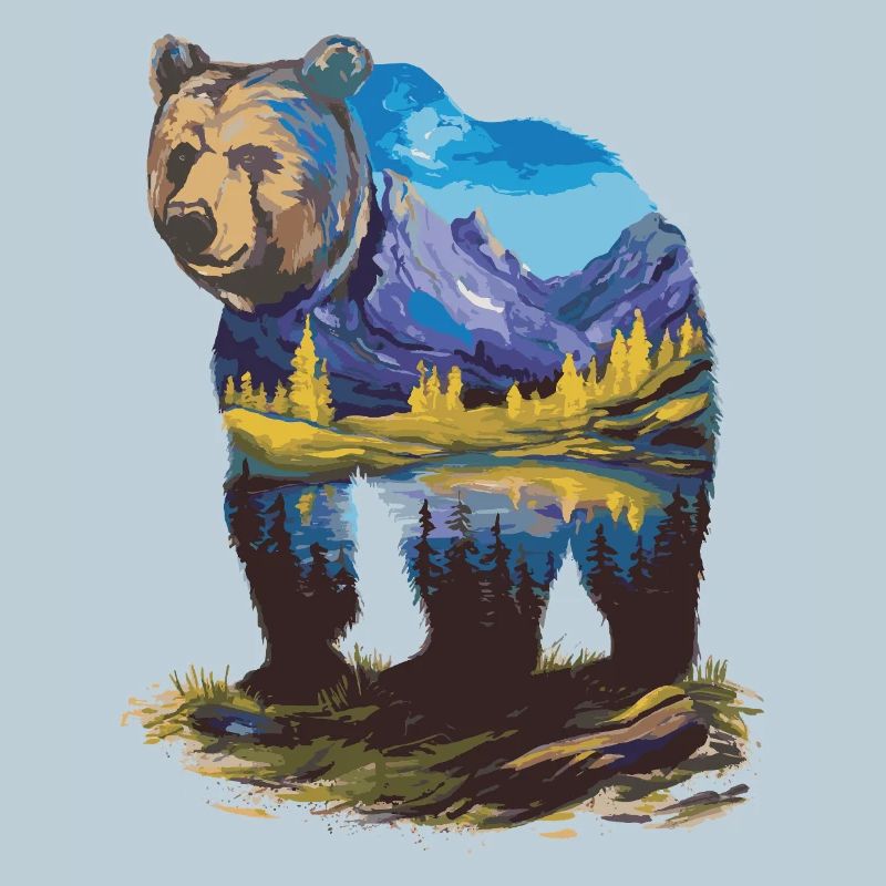 Wander Bear Mountains Lake Conception rétro de la nature